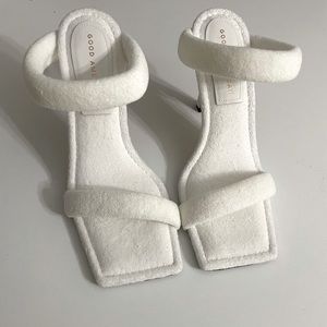 Good American White Terry Slip On High Heel Sandals